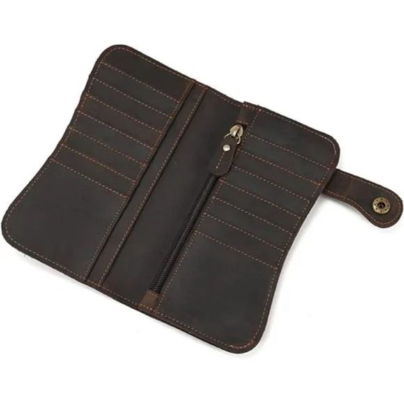 New Men's Genuine Leather Long Wallet Chain Wallet Card holder Wallet - Picture 5 of 8